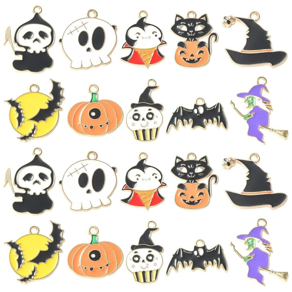 1590 40pcs 10 Styles Enamel Halloween Mixed Styles Witch Bat Ghost Pumpkin